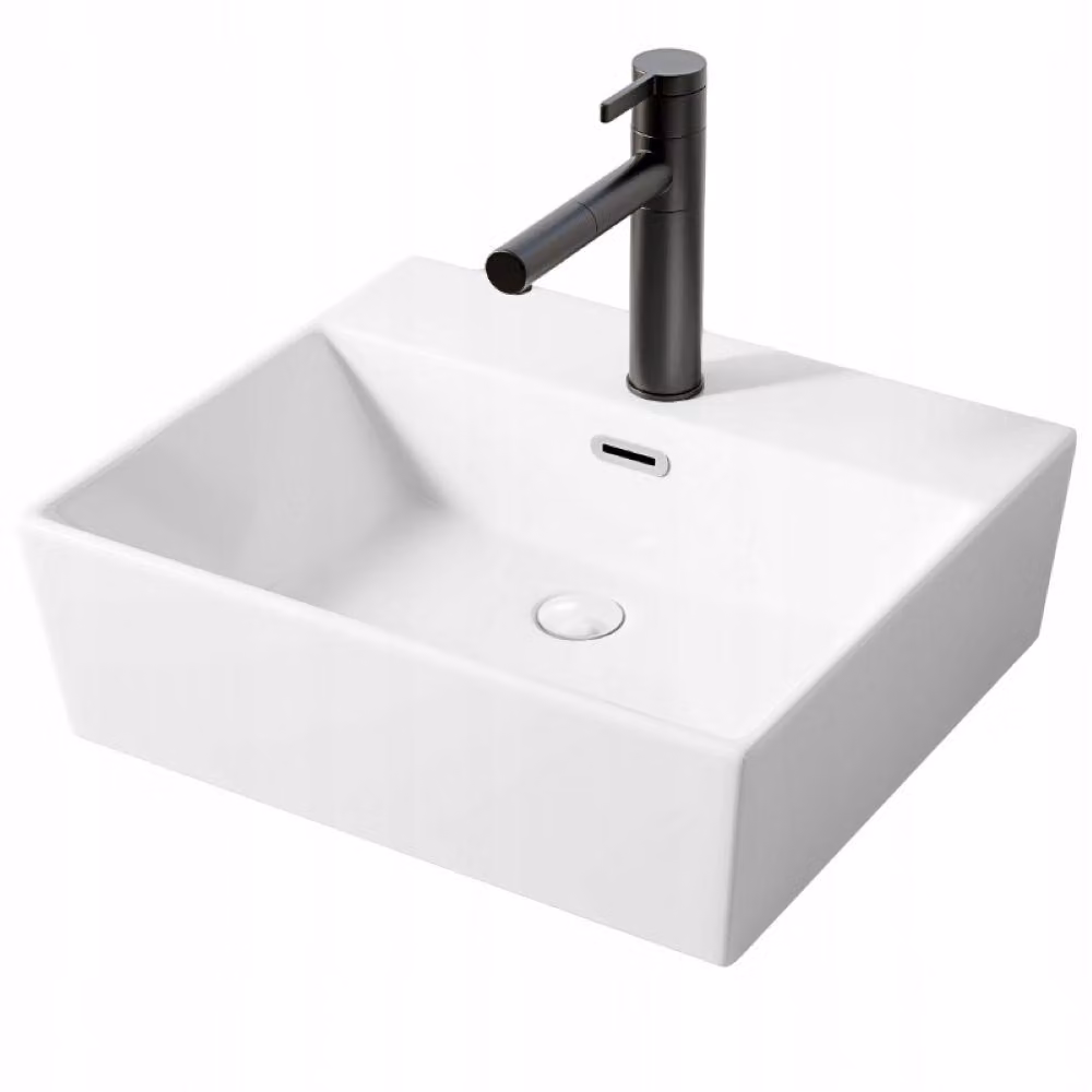 Lavabo in Vetroceramica da appoggio, bianco, da incasso, rettangolare, grande, 41 x 36 cm