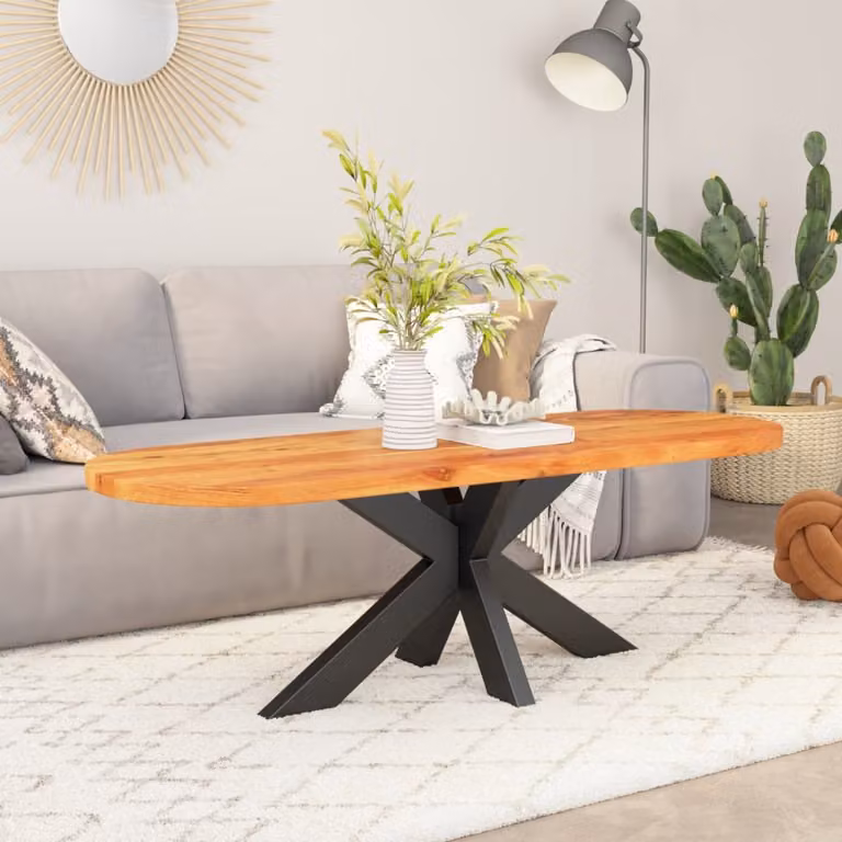 vidaXL Piano Tavolo 140x50x3,8 cm Ovale in Legno Massello di Acacia