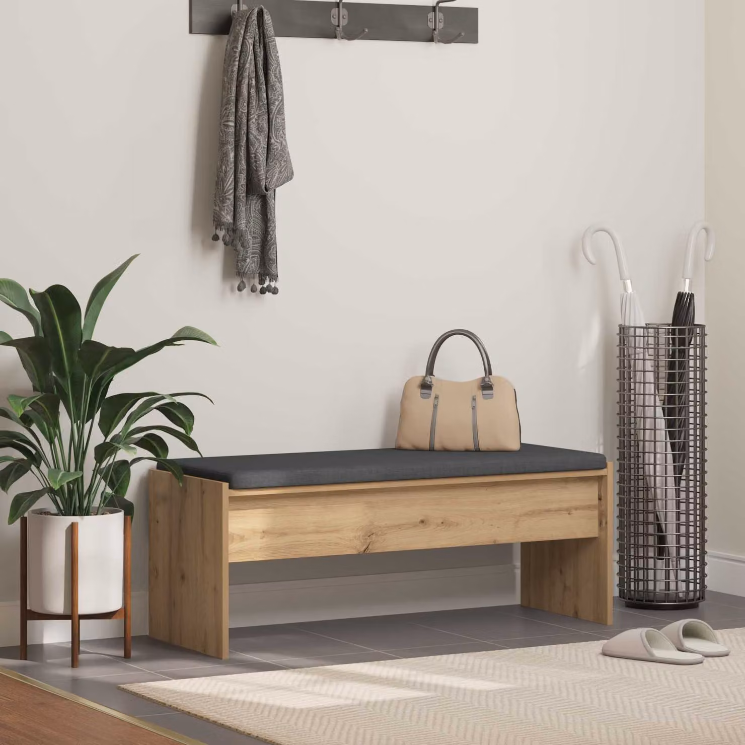vidaXL Panca per ingresso e porta scarpe in legno Rovere, L: 103 cm, P: 38 cm, H: 40 cm