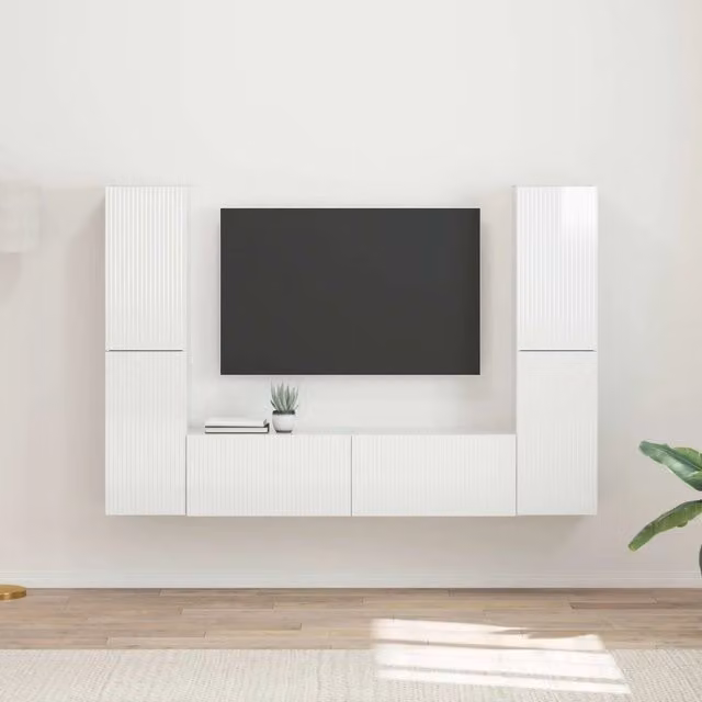 Set mobile TV 6 pz Bianco Lucido Legno ingegnerizzato 3409109