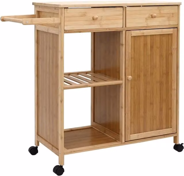 Carrello da cucina moderno in bambù beige con ruote L/P/H: 90,5 x 36 x 86,5 cm – 1