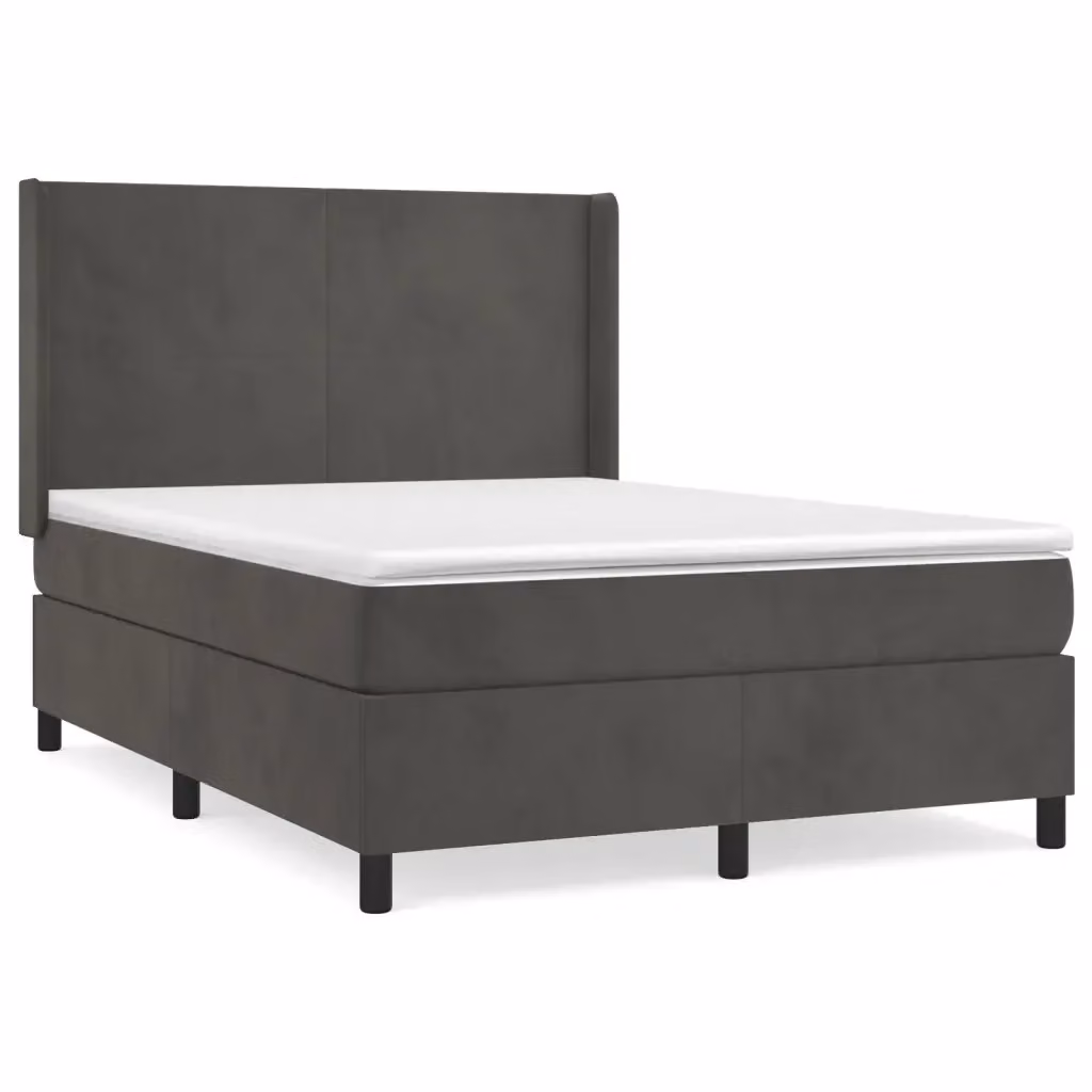 Letto con Giroletto a Molle e Materasso Ibrido vidaXL in Velluto Grigio e Bianco L/P: 140 x 190 cm – 2