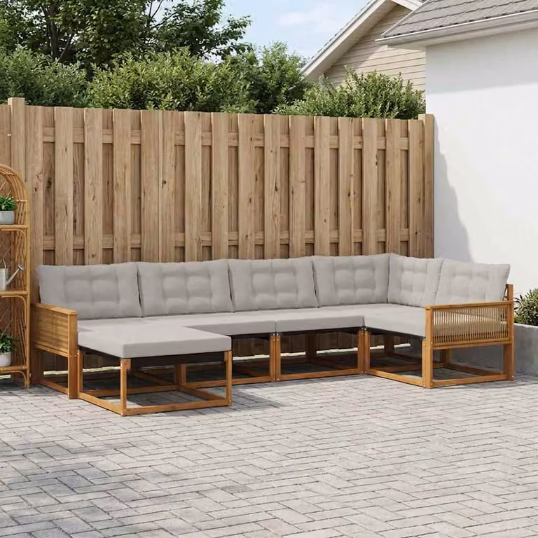 Set di divani da esterno moderno vidaXL in legno di acacia, 6 pezzi, Naturale e Grigio Chiaro