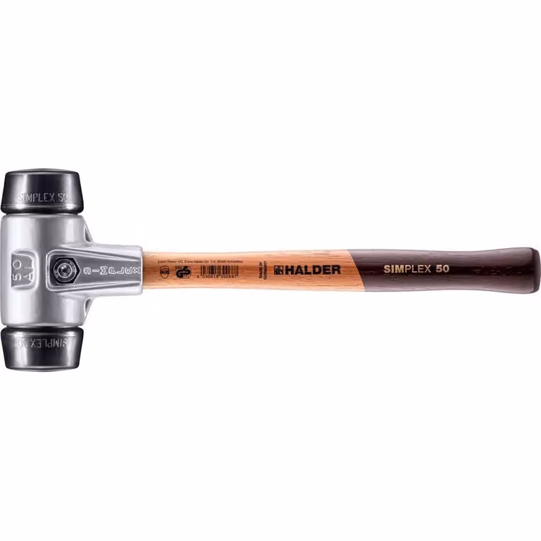 Mazza SIMPLEX soft-face con alloggiamento in alluminio e manico in legno, Ø 50, composizione in gomma