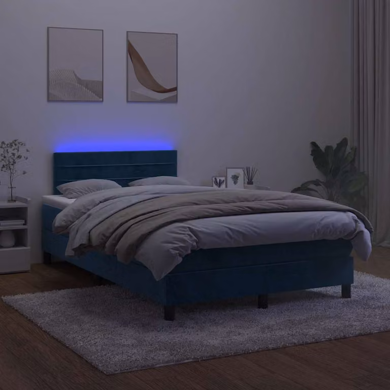Letto Ibrido vidaXL in Velluto Blu con Materasso, Illuminazione LED Sotto il Letto e Porta USB, L/P: 120 x 200 cm