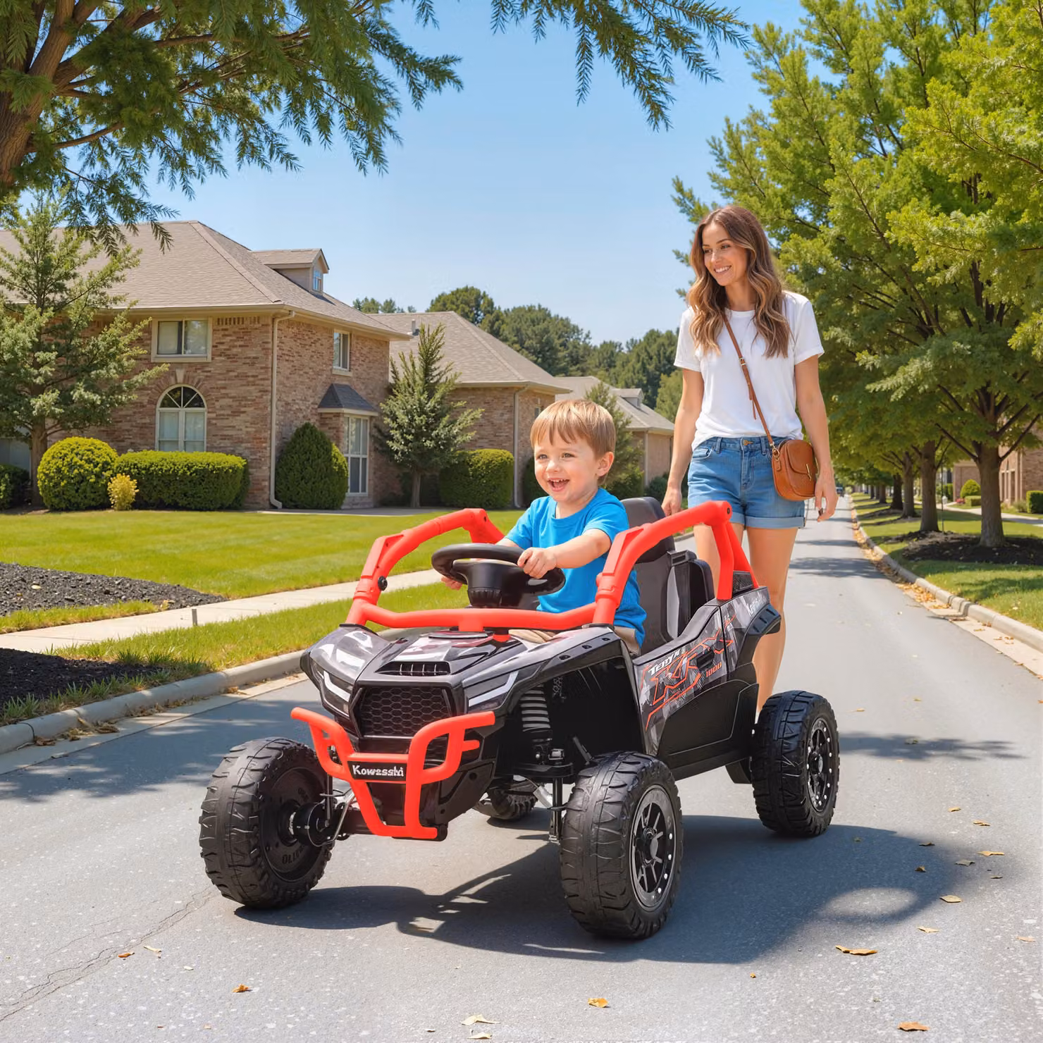 AIYAPLAY Auto Elettrica per Bambini Kawasaki Teryx KRX 1000 12 V con Telecomando e Sospensioni Posteriori Rosso – 2
