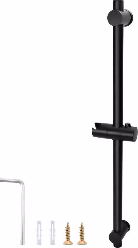 Asta doccia in acciaio inossidabile da 66 cm con supporto flessibile - nero opaco - base di montaggio regolabile - accessorio per il bagno
