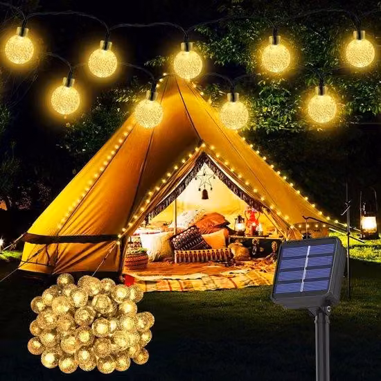 Sfere luminose solari - Diametro 2,4 cm - 30 LED ad alta luminosità - Lunghezza 6,5 metri - 8 modalità, impermeabili - Sfere luminose solari cristalline - Ideali per decorazioni natalizie, alberi, giardini, terrazze, feste, balconi - Luce bianca calda