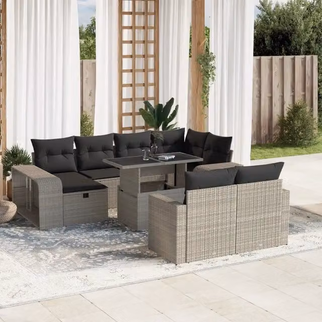 vidaXL Set Divani da Giardino 11 pz in Polyrattan Grigio Antracite con Cuscini e Tavolino