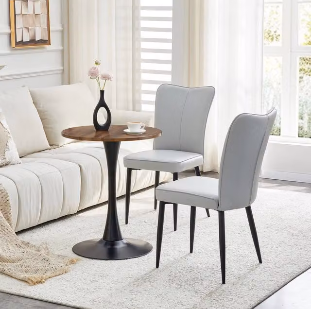 Set tavolo e sedie rotondo 60 cm in MDF, nero e grigio chiaro, per 2