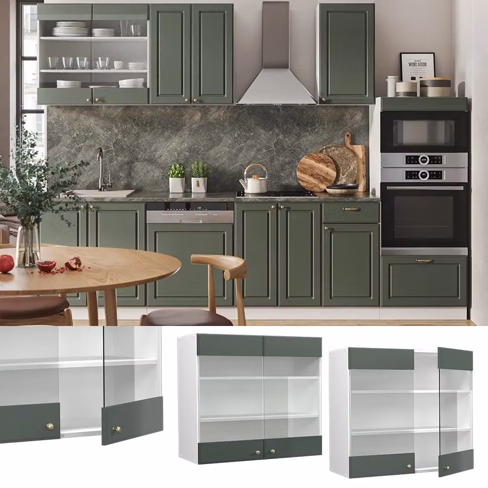 Pensile da cucina Vicco Fame-Line con ante in vetro, stile rustico, colore verde, oro e bianco, L: 80 cm – 2