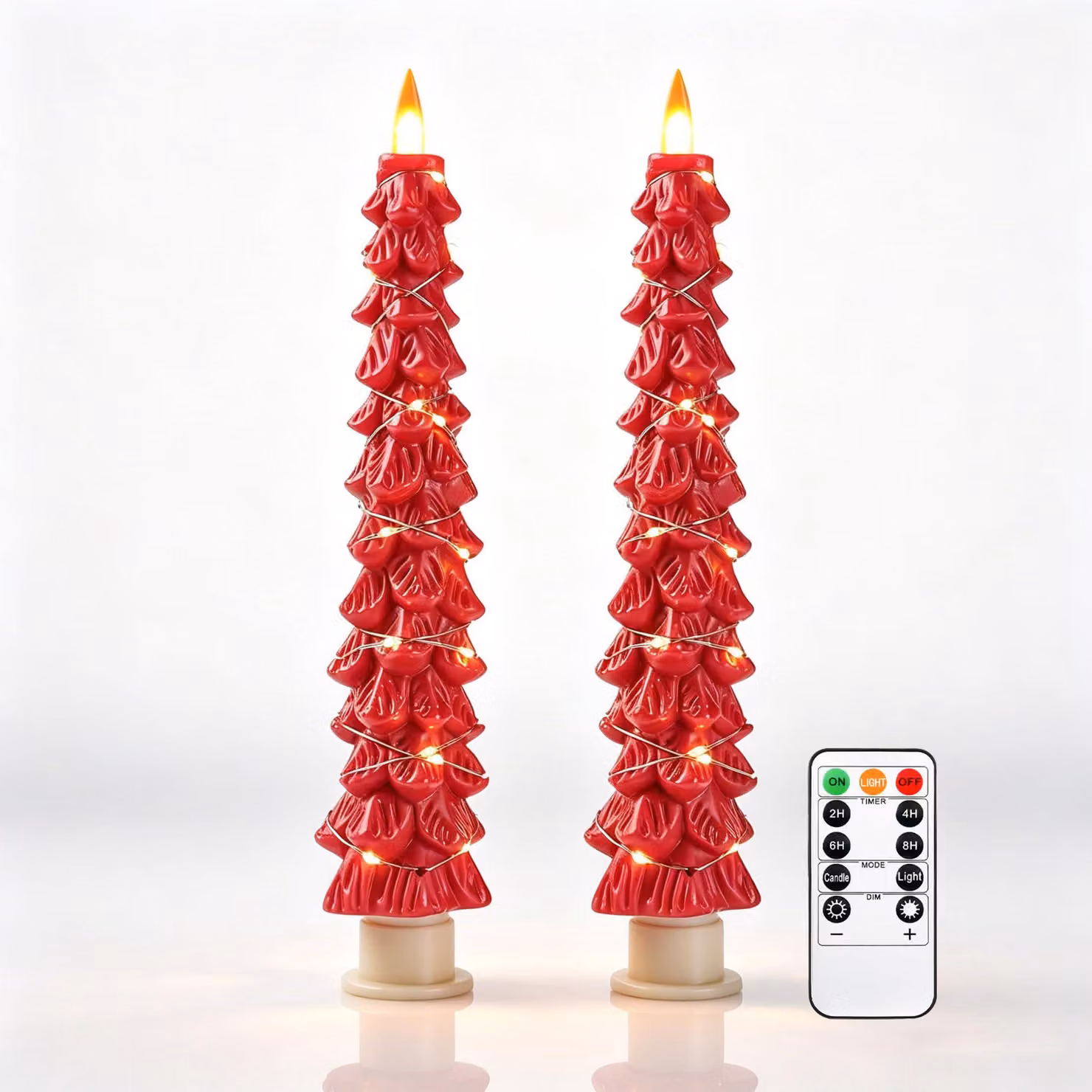 Candele a LED senza fiamma, set da 3, colore rosso, con telecomando e timer