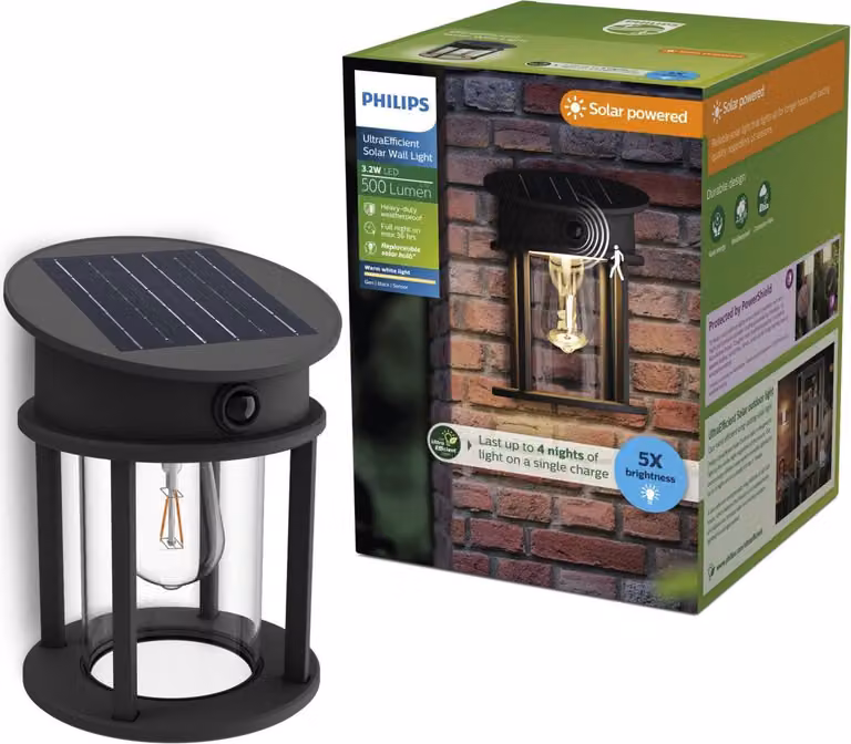 Philips applique solare nera Geri 31,8 x 23,5 x 23,5 cm rilevatore di movimento