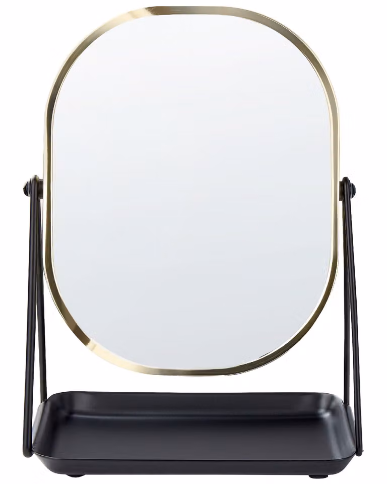 BELIANI Specchio cosmetico in metallo nero e oro 20 x 22 cm lente d'ingrandimento bifacciale da tavolo