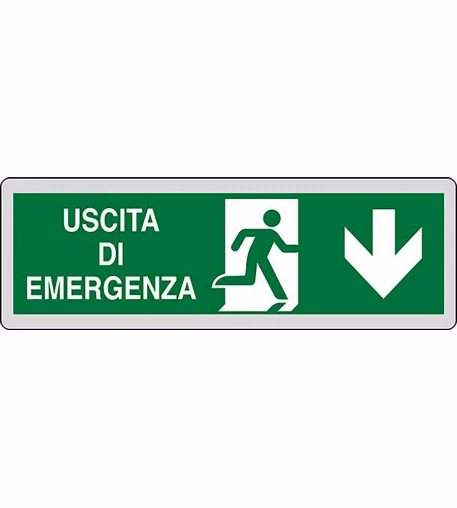 Adesivo segnaletico Uscita d'Emergenza freccia in basso 15CMx5CM
