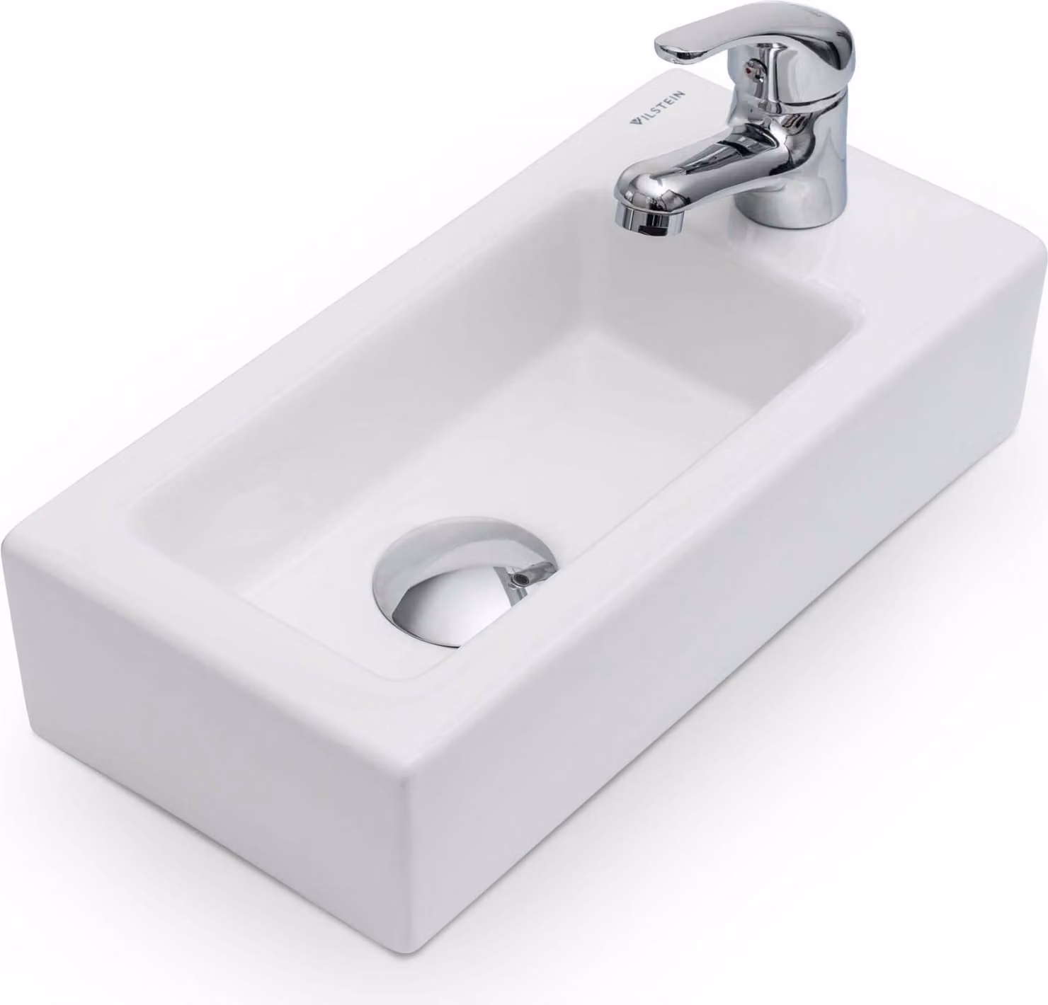 VILSTEIN lavabo a parete o da appoggio WC ospiti | mini lavabo piccolo | lavabo in Vetroceramica piccolo | 36,5x18x9 cm | foro per rubinetto a destra