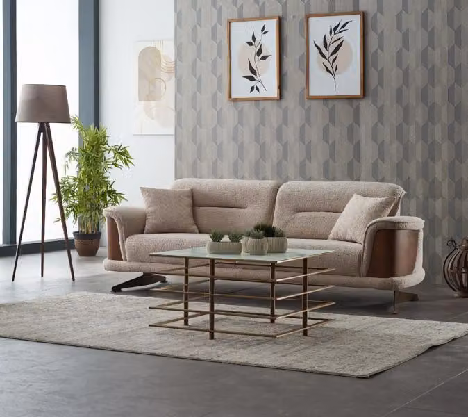 Dreisitzer Sofa 3 Sitzer Stoffsofa Polstersofa Couch Beige Modern