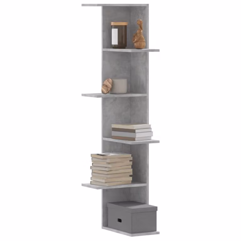 Scaffale angolare da muro vidaXL in legno e MDF, stile industriale, colore grigio cemento, L/P/H: 36,5 x 36,5 x 140 cm