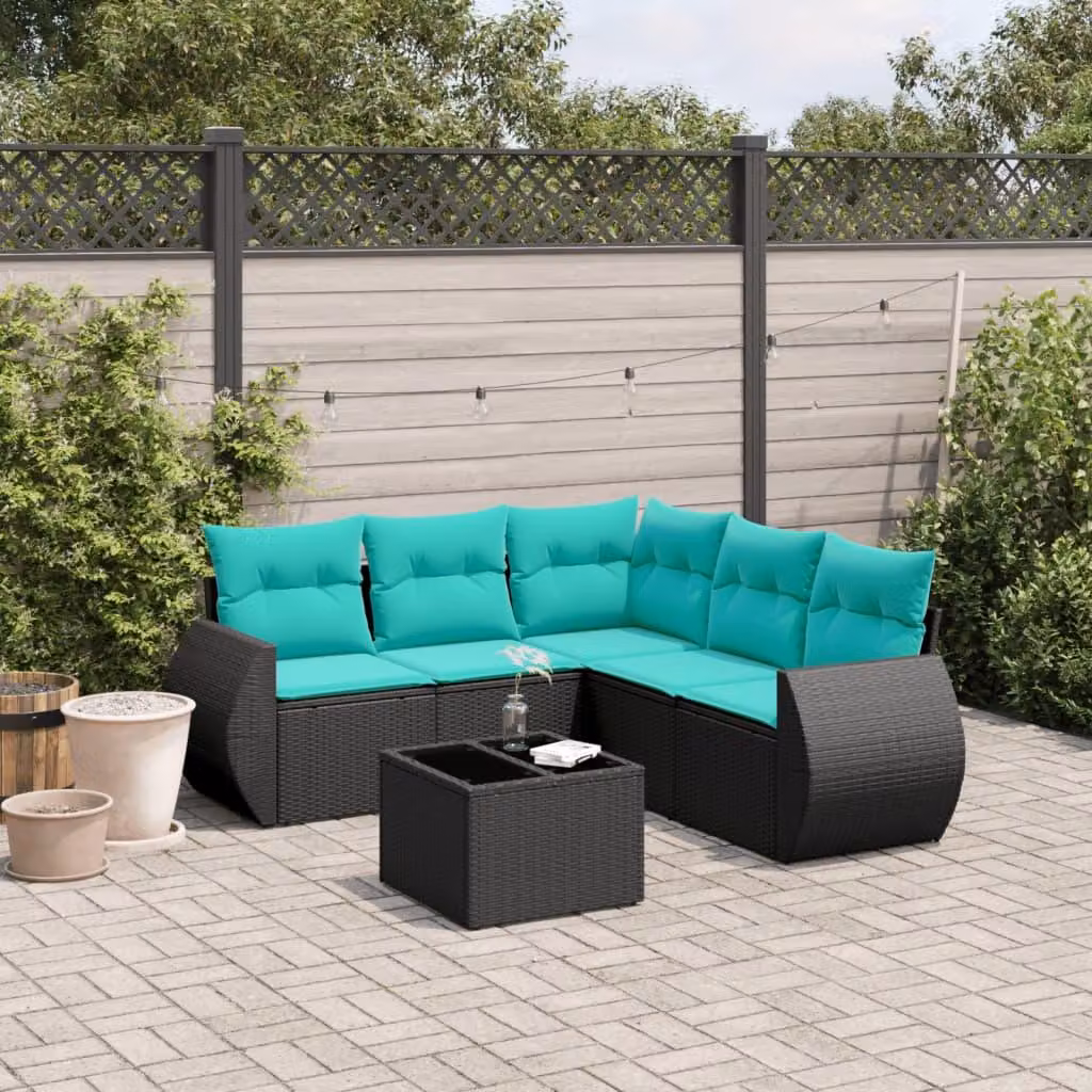 Maison Exclusive - Set di 6 divani da giardino con cuscini, polyrattan nero