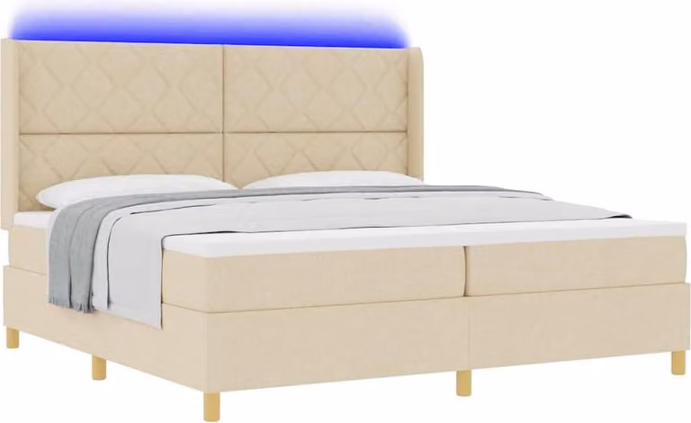 Letto a molle con strisce LED Crema 200 x 200 cm Tessuto