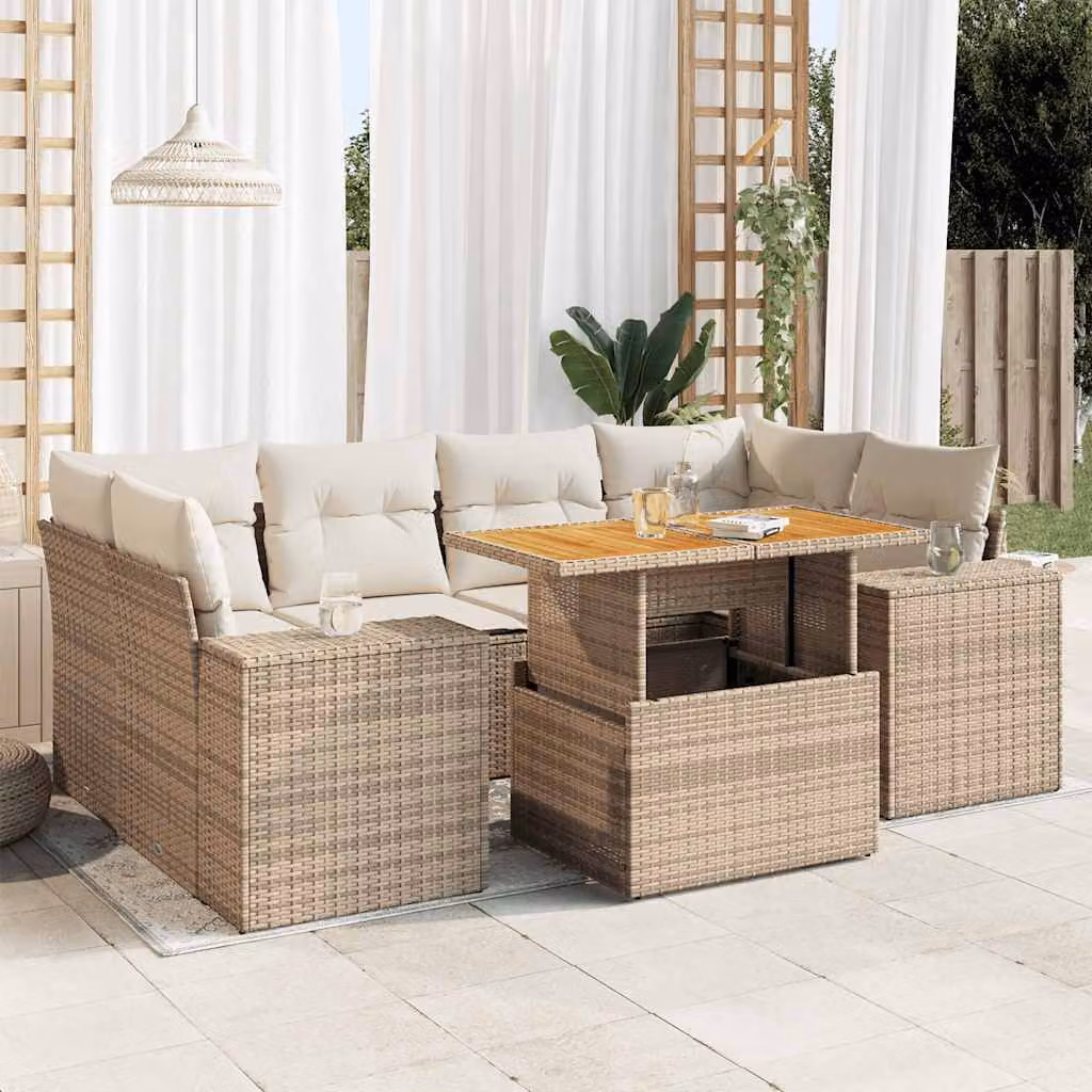 Maison Exclusive - Set da giardino 7 pezzi con cuscini Beige Poly Rattan