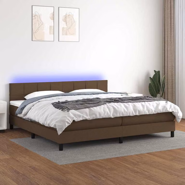 Letto Ibrido con Materasso e Illuminazione LED vidaXL in Tessuto Marrone Scuro L/P: 200 x 200 cm