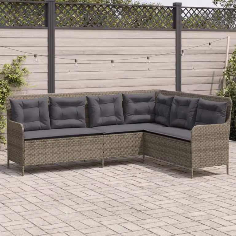 vidaXL Divano da Giardino a L Grigio in Polyrattan con Cuscini Imbottiti e Coperture Rimovibili L/P/H: 221 x 163 x 90 cm