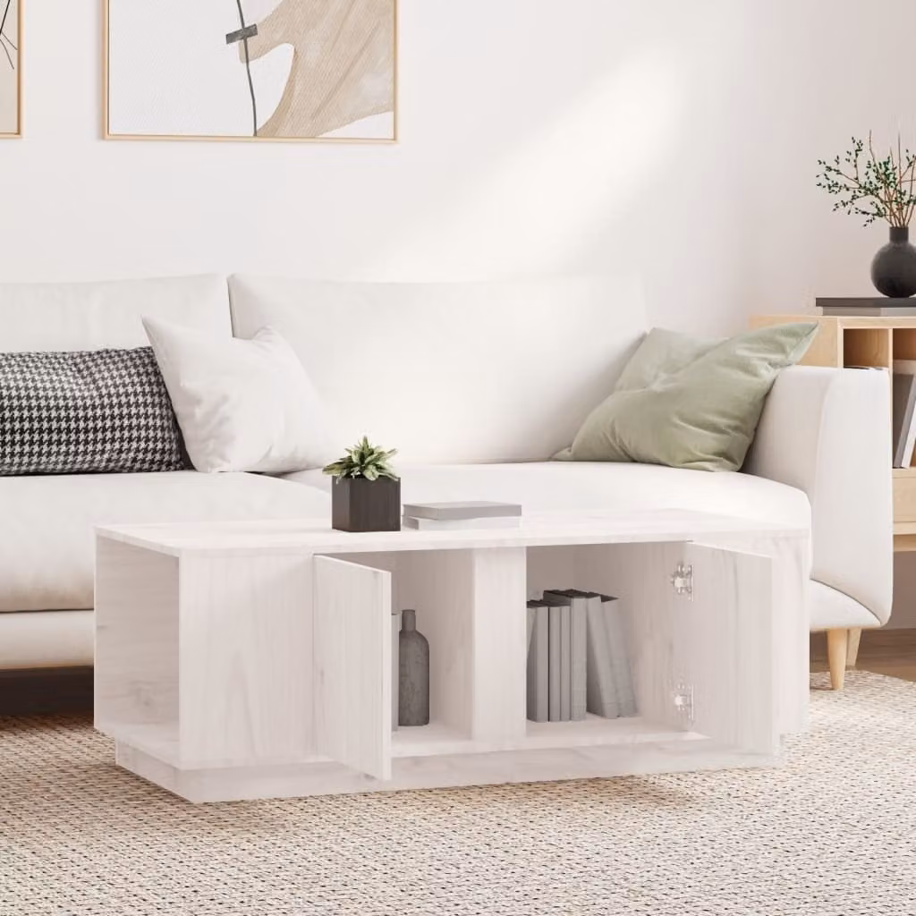 Maison Exclusive - Tavolino bianco 110x50x40 cm in legno massello di pino