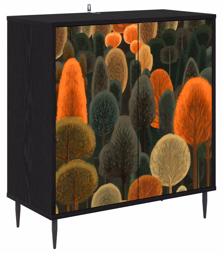 Mobiletto ZAANDAM, colore nero, in legno di quercia, dimensioni 69 x 33 x 76 cm. Materiale: legno ingegnerizzato