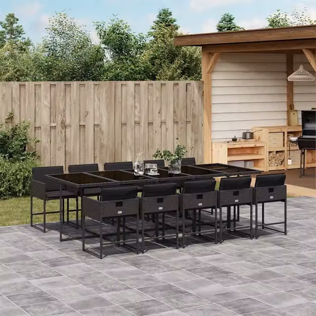 Set da Pranzo da Giardino 11 pz con Cuscini in Polyrattan Nero 3211291