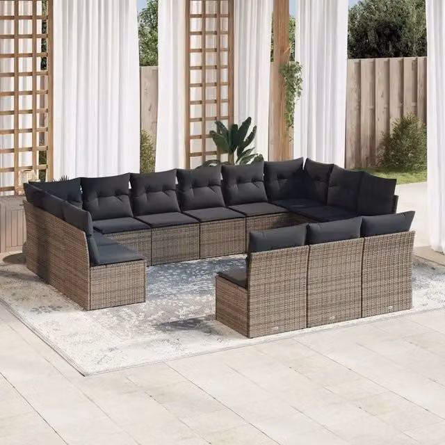 Set di divani da giardino VIDAXL a forma di U in polyrattan grigio con 13 pezzi e cuscini inclusi – 1