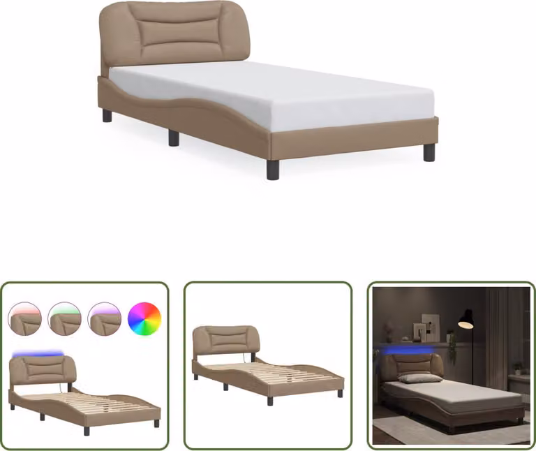 The Living Store Struttura letto con LED cappuccino-marrone 100x200 cm in ecopelle