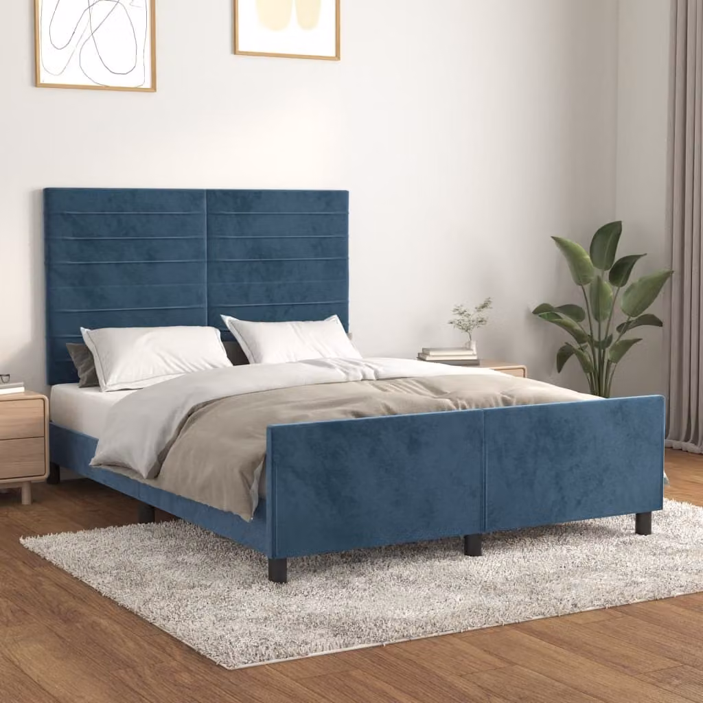 vidaXL Giroletto con testiera blu scuro 140x200 cm in velluto - Giroletto con testiera - Giroletto con testiera - Giroletto - Letto con testiera