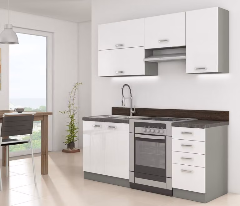 Cucina per appartamenti 180/180 cm GENJI 2 - bianco lucido / grigio