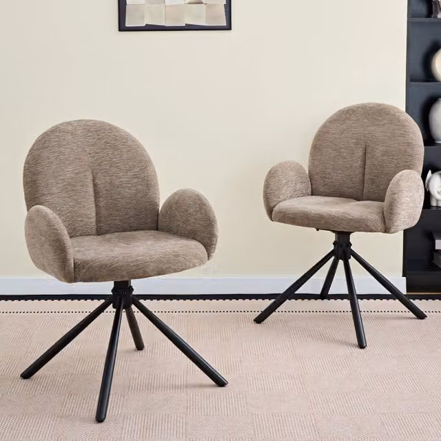Set di 2 sedie da pranzo girevoli WISHDOR con braccioli, seduta in velluto marrone e gambe in metallo nero, colore taupe – 1