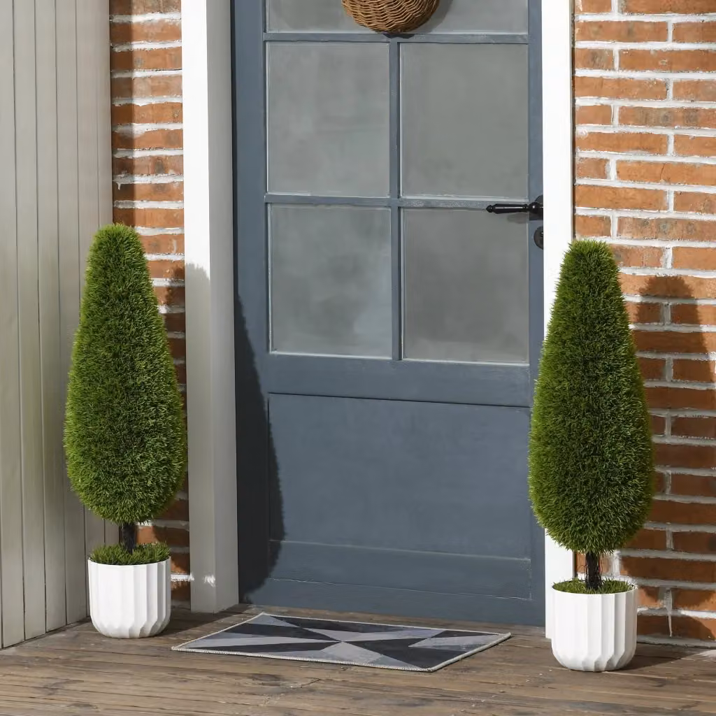 Set di 2 Piante Finte di Cipresso EasyComfort con Vasi in Cemento e Plastica, Colore Verde e Bianco, Ø12 x H16 cm – 2