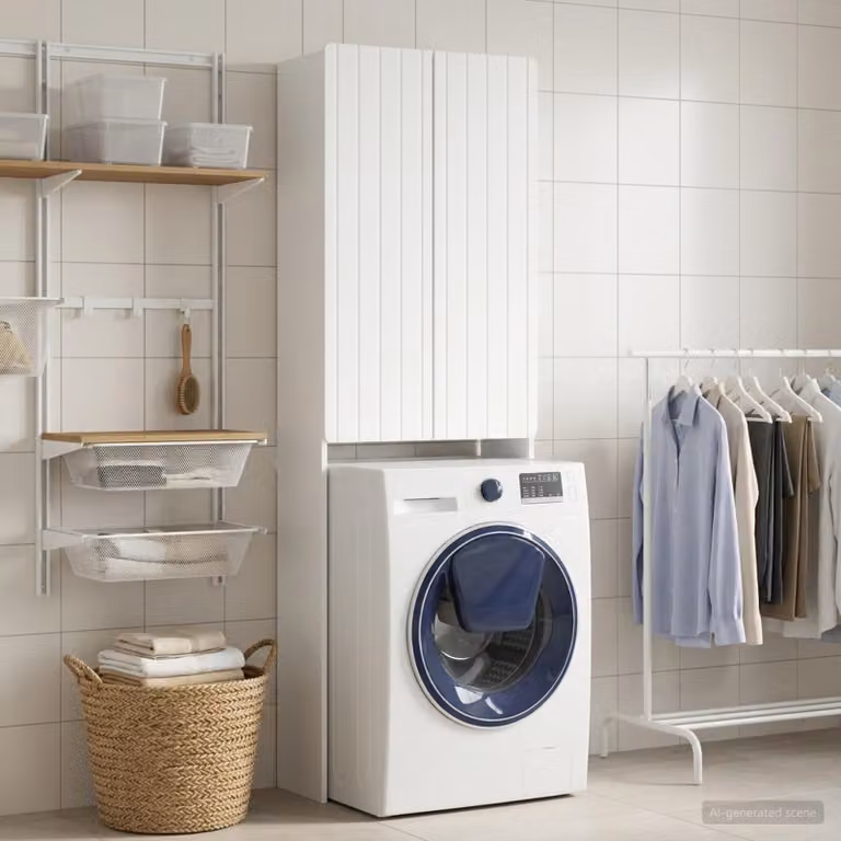 Mobile bagno moderno vidaXL ZWOLLE bianco con ante a battente e ripiani interni L 66 cm, P 25,5 cm, H 190 cm