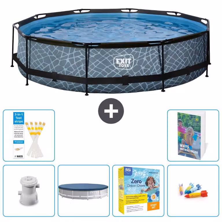 Piscina a sfioro "Exit Pool Rund" - Design effetto pietra - 360x76 cm - 5 pezzi - Modello S231