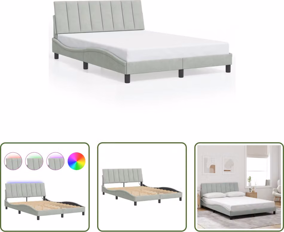 The Living Store Struttura letto con luci LED grigio chiaro 140x200 cm in velluto