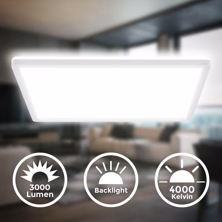 B.K.Licht - Lampada da soffitto a LED a luce indiretta, piatta 3 cm, luce bianca neutra, lampada a LED, plafoniera a LED, lampada da soggiorno, pannello a LED, lampada da cucina illuminazione da soffitto, 42x42x3 cm, bianco