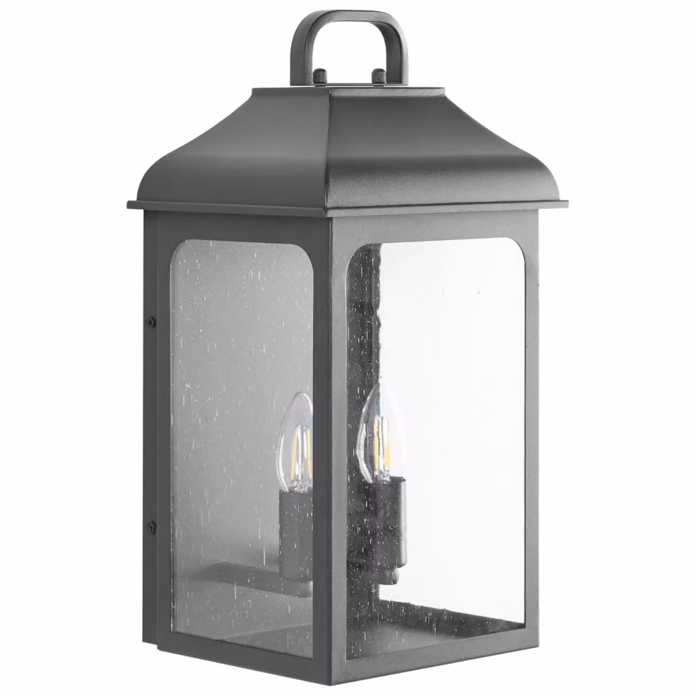 Set di 2 lampade da parete BELIANI in metallo nero e vetro trasparente, stile classico a lanterna per esterni, giardino e veranda, IP44, H: 40 cm, L: 21 cm, P: 20 cm – 2