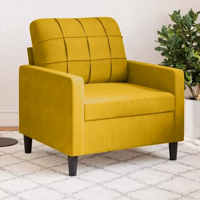 Poltrona moderna in velluto giallo vidaXL con braccioli e struttura in metallo