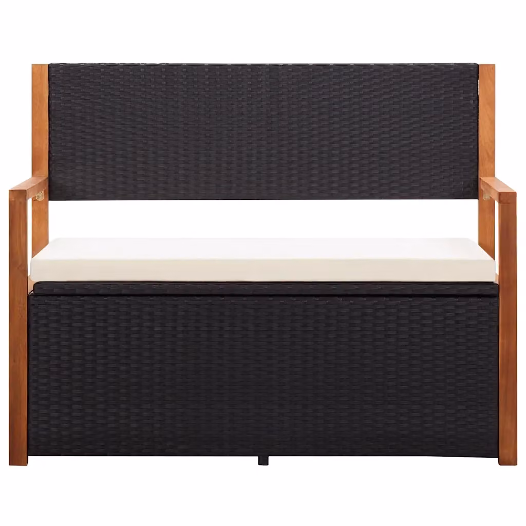 CassaPanca da Giardino con Braccioli in Polyrattan e Legno di Acacia Nero e Bianco con Cuscini inclusi L: 115 cm, P: 40 cm, H: 50 cm – 2