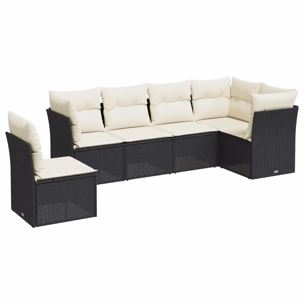 Set Divano da Giardino vidaXL 6 pz in Polyrattan Nero con Cuscini e Rivestimenti Rimovibili – 2