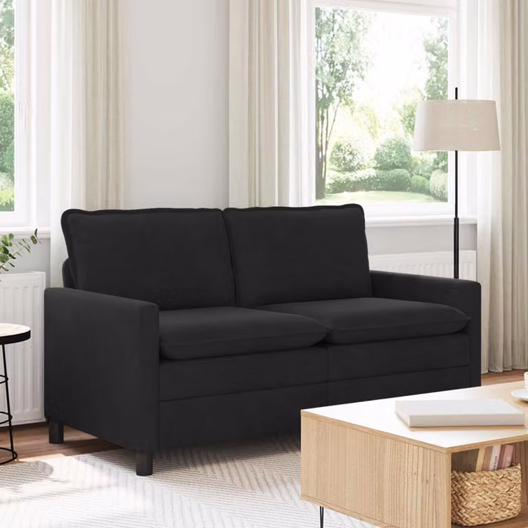 Divano moderno vidaXL in velluto nero con struttura in metallo L: 156 cm, P: 81 cm, H: 87,5 cm