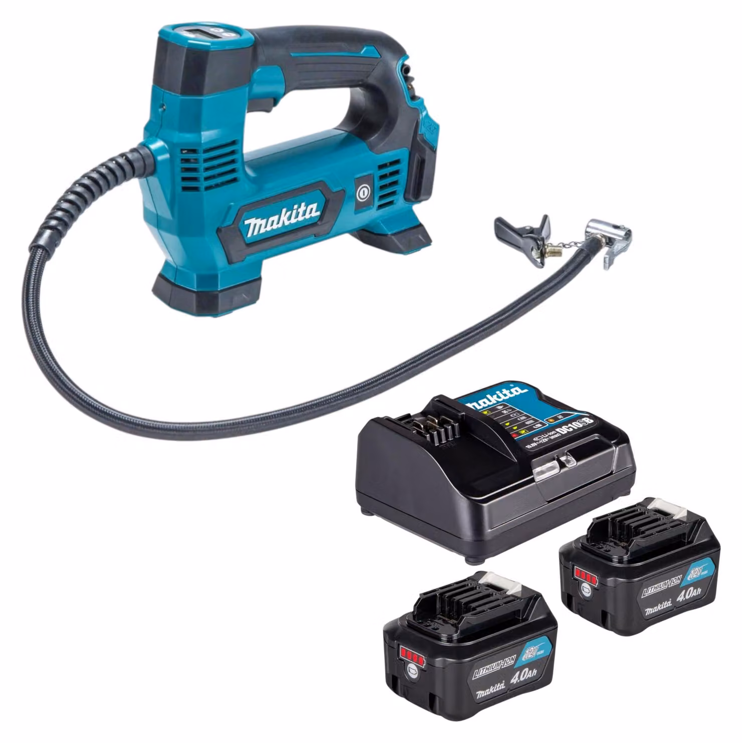 Compressore a batteria Makita MP 100 DSM 12 V max. 8,3 bar + 2x batteria 4,0 Ah + caricabatterie