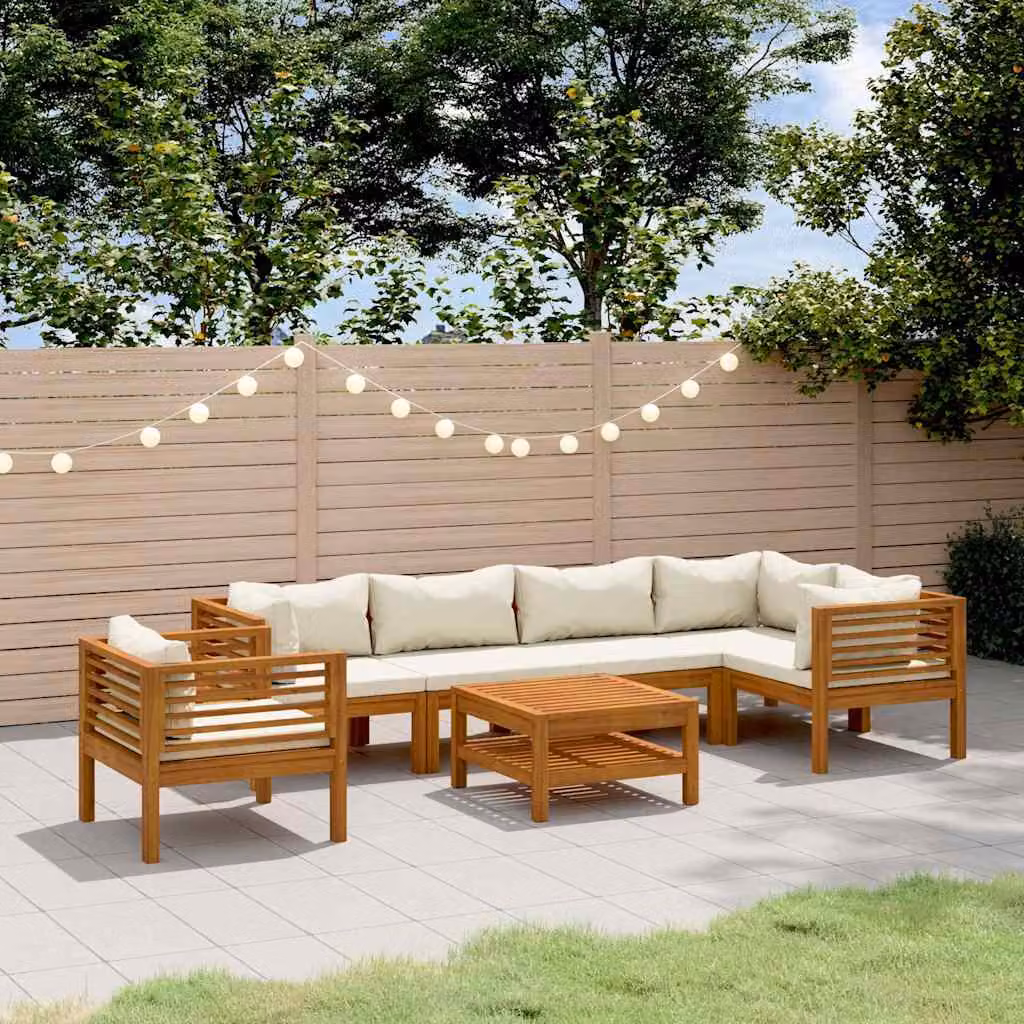 Set Divani da Giardino vidaXL 7 Pezzi in Legno di Acacia con Cuscini Beige e Tavolino da Caffè