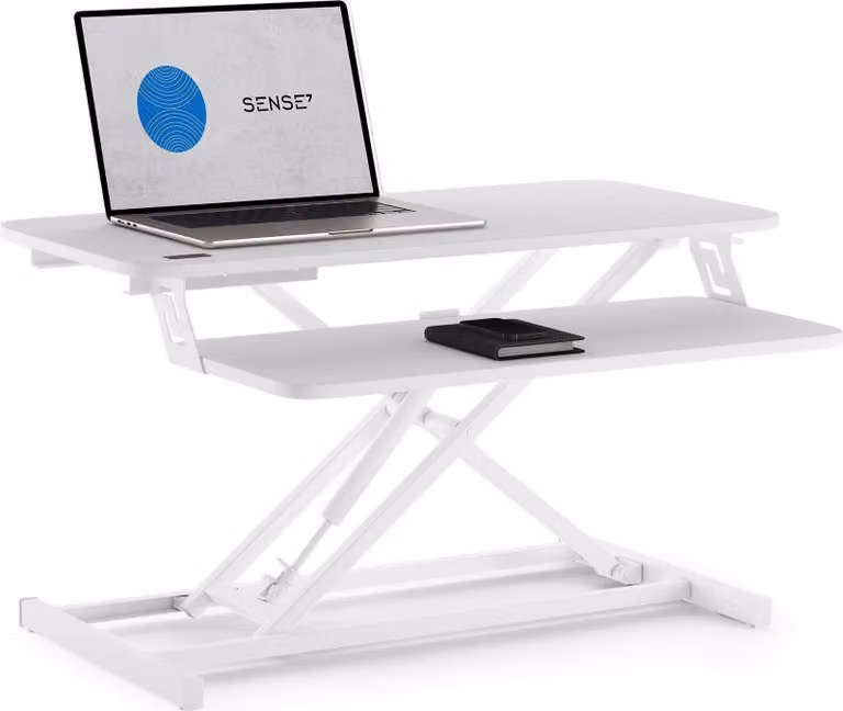 SENSE7 Convertitore da scrivania bianco - Supporto da scrivania ergonomico regolabile in altezza - Postazione di lavoro seduto-in piedi 81x40 cm - Scrivania in piedi da ufficio - Supporto per monitor fino a 13 kg