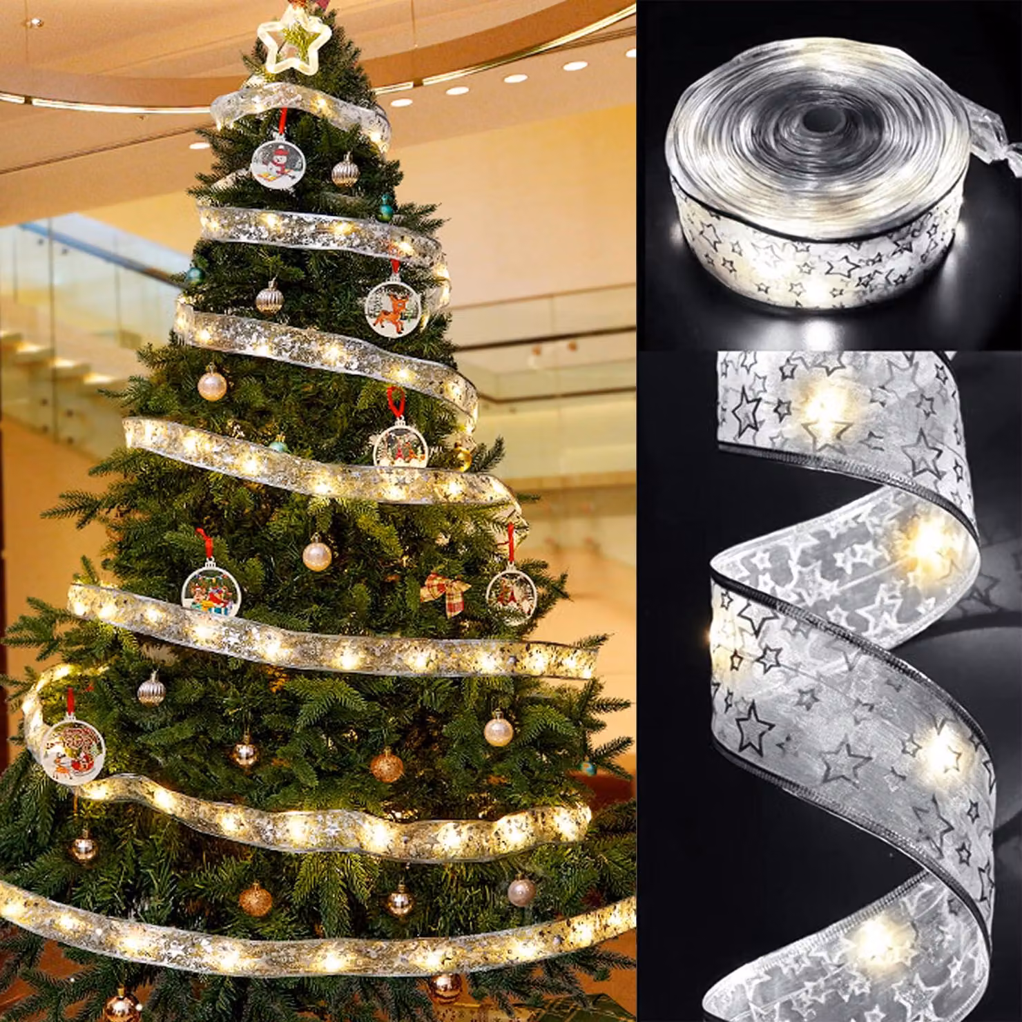 Catena luminosa natalizia, 5 metri, 50 LED, luce bianco caldo, effetto brillante