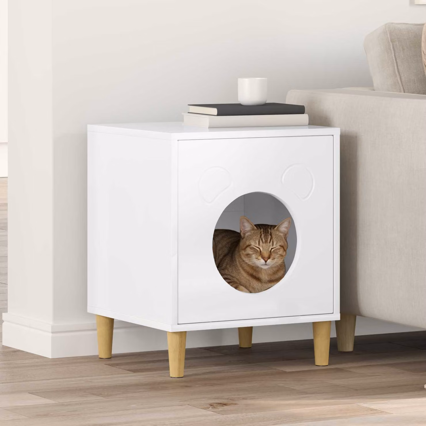 Casa per gatti vidaXL in legno bianco lucido L 42,5 cm x P 40 cm x H 53 cm